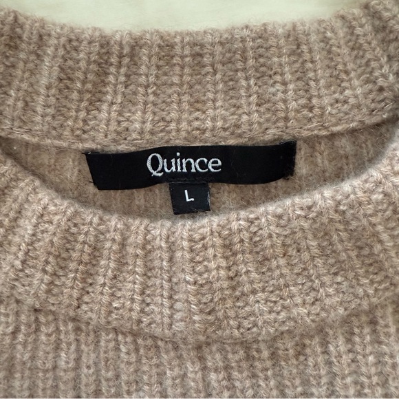 Quince Mongolian Cashmere Fisherman Crewneck Sweater, Oatmeal, size L - Picture 5 of 9